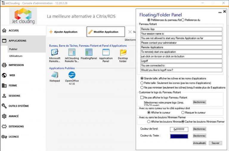 Applications et Floating Panel – JetClouding